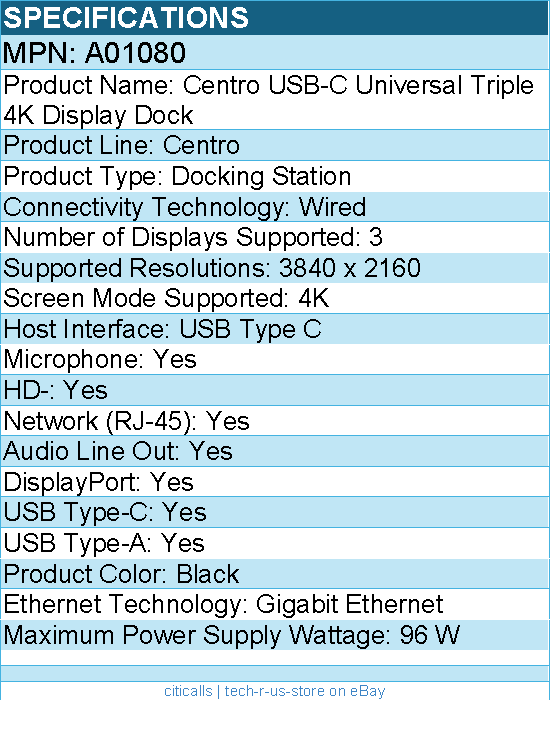 Codi A01080 Centro USB-C Triple Display Docking Station - Black