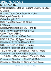 Codi A01150 3ft Full Feature USB-C to USB-C Cable - 10 Gbit/s