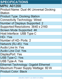 Codi A01200 Centro1200 Dual 4K Universal USB-C Docking Station