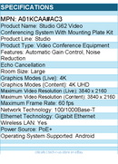 HP A01KCAA#AC3 Poly Studio G62 Video Conferencing System With Mounting Plate Kit