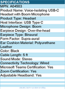 Codi A04503 Voice-Isolating USB-C Headset with Boom Microphone