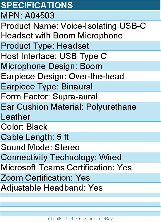 Codi A04503 Voice-Isolating USB-C Headset with Boom Microphone