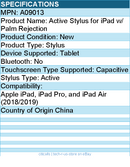 Codi A09013 Active Stylus Pencil for iPad with Palm Rejection & Magnetic Design