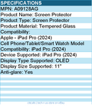 Codi A09128AG Anti-Glare Tempered Glass Screen Protector for iPad Pro 11""
