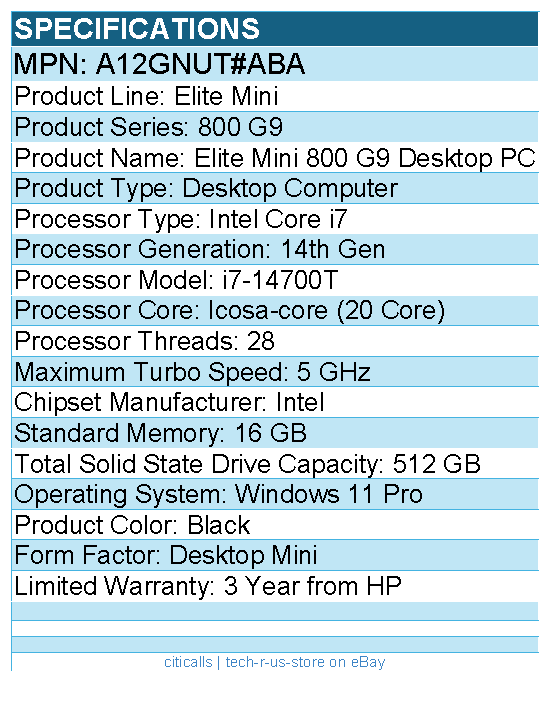 HP A12GNUT#ABA Elite Mini 800 G9 Desktop Computer - Intel Core i7 14th Gen