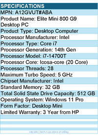 HP A12GVUT#ABA Elite Mini 800 G9 Desktop Computer - Intel Core i7 14th