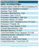 HP A12GWUT#ABA Elite 800 G9 Desktop Computer - Intel Core i5 14th Gen