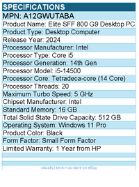 HP A12GWUT#ABA Elite 800 G9 Desktop Computer - Intel Core i5 14th Gen