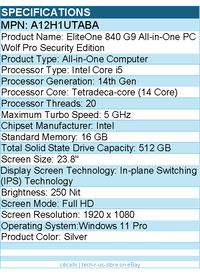 HP A12H1UTABA EliteOne 840 G9 All-in-One Computer - Intel Core i5 14th Gen