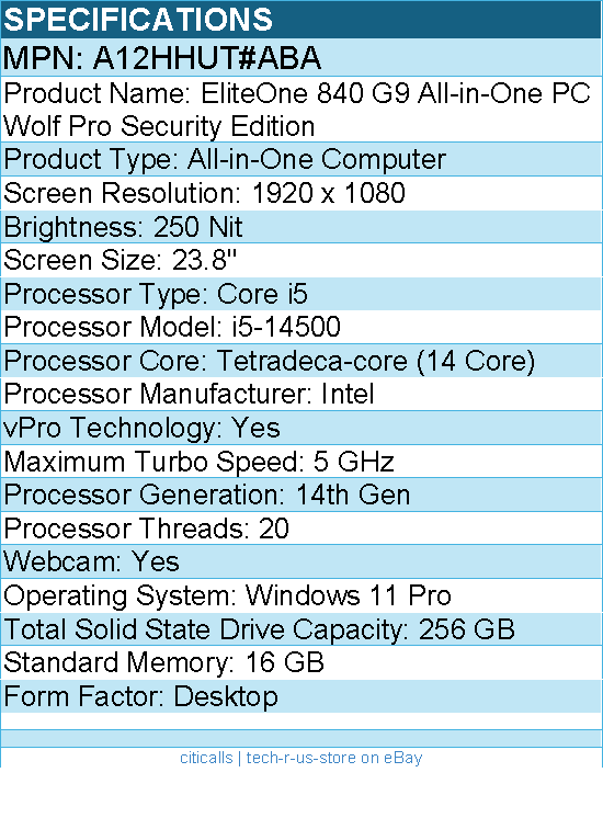 HP A12HHUT#ABA EliteOne 840 G9 All-in-One Computer - Intel Core i5 14th Gen