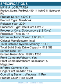 HP A1LC4UT#ABA ProBook 440 G11 14" Touchscreen Notebook - Intel Core Ultra 7