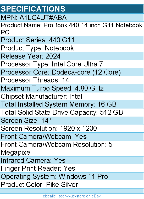HP A1LC4UT#ABA ProBook 440 G11 14" Touchscreen Notebook - Intel Core Ultra 7