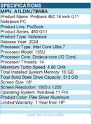 HP A1LD8UT#ABA ProBook 460 G11 16" Touchscreen Notebook - Intel Core Ultra 7