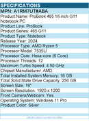 HP A1RM7UT#ABA ProBook 465 G11 16" Notebook - AMD Ryzen 5 7535U