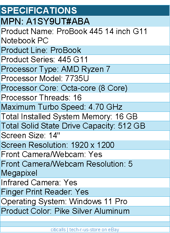 HP A1SY9UT#ABA ProBook 445 G11 14" Touchscreen Notebook - WUXGA - AMD Ryzen 7