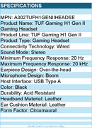 ASUS A302TUFH1GENIIHEADSE TUF Gaming H1 Gen II Gaming Headset