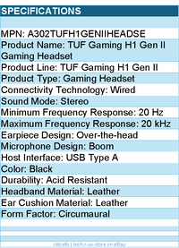 ASUS A302TUFH1GENIIHEADSE TUF Gaming H1 Gen II Gaming Headset