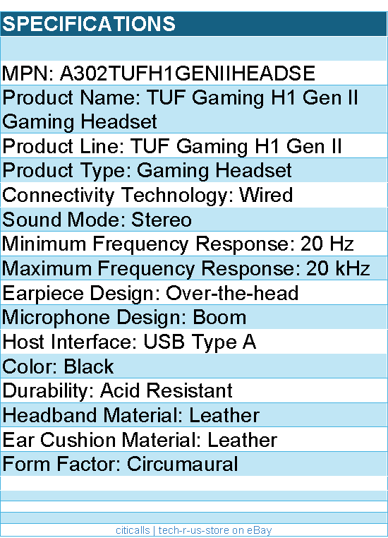 ASUS A302TUFH1GENIIHEADSE TUF Gaming H1 Gen II Gaming Headset