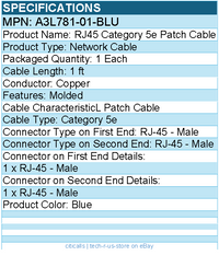 Belkin A3L781-01-BLU RJ45 Category 5e Patch Cable - RJ-45 - Male - Blue