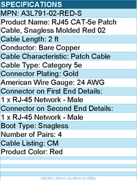 Belkin A3L791-02-RED-S Cat5e Patch Cable - RJ-45 Male - 2ft - Red