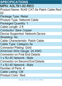 Belkin A3L791-02-RED Cat5e Patch Cable - RJ-45 Male - 2 ft - Red