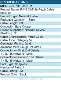Belkin A3L791-06-BLK RJ45 CAT-5e Patch Cable Black 06 - Network Cable