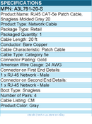 Belkin A3L791-20-S Cat5e Patch Cable - RJ-45 Male - Molded - 20ft - Gray