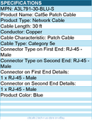 Belkin A3L791-30-BLU-S Cat5e Patch Cable - RJ-45 - Male - 30 ft - Blue