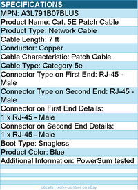 Belkin A3L791B07-BLU-S Cat. 5E Patch Cable - RJ-45 Male - 7ft - Blue
