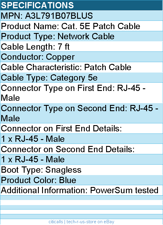 Belkin A3L791B07-BLU-S Cat. 5E Patch Cable - RJ-45 Male - 7ft - Blue