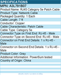 Belkin A3L791B07 Category 5e Patch Cable - RJ-45 Male - 7ft - Gray
