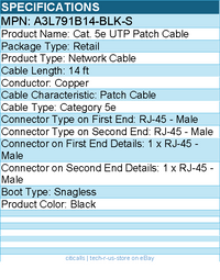 Belkin A3L791B14-BLK-S Cat. 5e UTP Patch Cable - RJ-45 Male - 14ft - Black