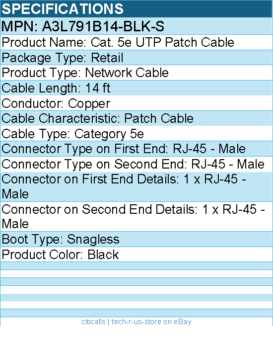 Belkin A3L791B14-BLK-S Cat. 5e UTP Patch Cable - RJ-45 Male - 14ft - Black