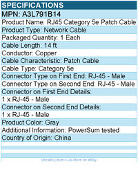 Belkin A3L791B14 Category 5e Patch Cable - RJ-45 Male - 14ft - Gray