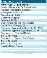 Belkin A3L791B25-GRN-S Cat. 5e Patch Cable - RJ-45 Male - 25ft - Green