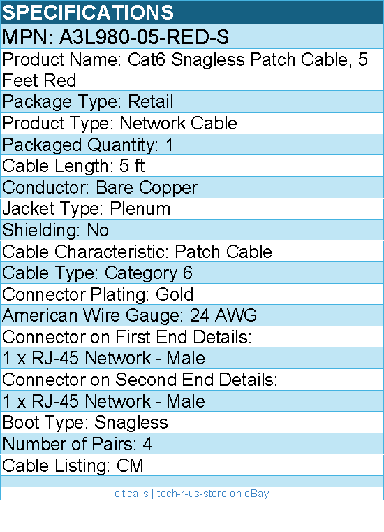 Belkin A3L980-05-RED-S Cat6 Patch Cable - RJ-45 Male Network - 5ft - Red