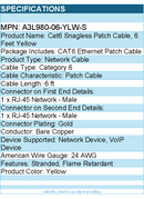 Belkin A3L980-06-YLW-S Cat6 Snagless Patch Cable, 6ft - Yellow