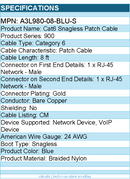Belkin A3L980-08-BLU-S Cat 6 Patch Cable Blue - RJ-45 Male - 8ft - Stranded