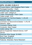 Belkin A3L980-10-BLK-S CAT6 Patch Snagless Black Cable - RJ-45 Male - 10ft