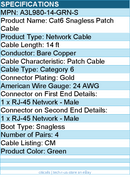 Belkin A3L980-14-GRN-S High Performance Cat6 Cable - RJ-45 Male - 14ft - Green
