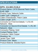 Belkin A3L980-25-BLK CAT6 Ethernet Patch Cable, RJ45, M/M - 25 ft - Molded