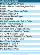 Belkin A3L980-25-PNK-S High Performance Cat. 6 UTP Patch Cable - 25ft - Pink