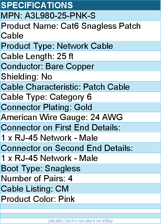 Belkin A3L980-25-PNK-S High Performance Cat. 6 UTP Patch Cable - 25ft - Pink