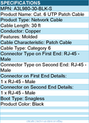 Belkin A3L980-30-BLK-S Cat. 6 UTP Patch Cable - RJ-45 Male - 30ft - Black