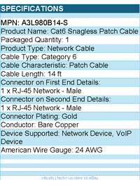 Belkin A3L980b14-S Cat. 6 UTP Patch Cable - RJ-45 Male - 14ft