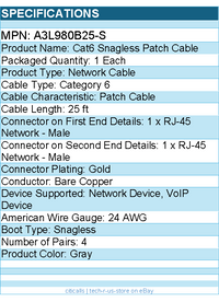 Belkin A3L980b25-S Cat. 6 UTP Patch Cable - RJ-45 Male - 25ft - Gray