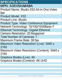 HP Poly A3SV5AA#ABA Studio X32 All-In-One Video Bar No Power Supply