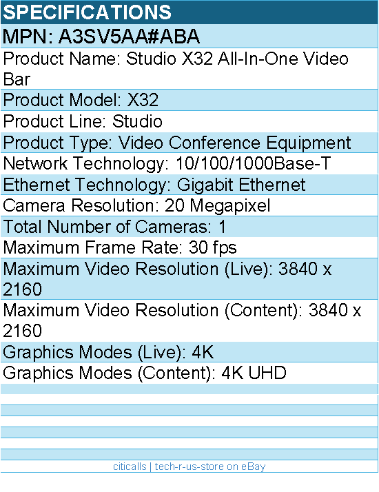 HP Poly A3SV5AA#ABA Studio X32 All-In-One Video Bar No Power Supply