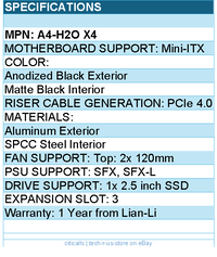 Lian-Li A4-H2O X4 Computer Case Mini-ITX 240 AIO cooling Anodized Black Exterior