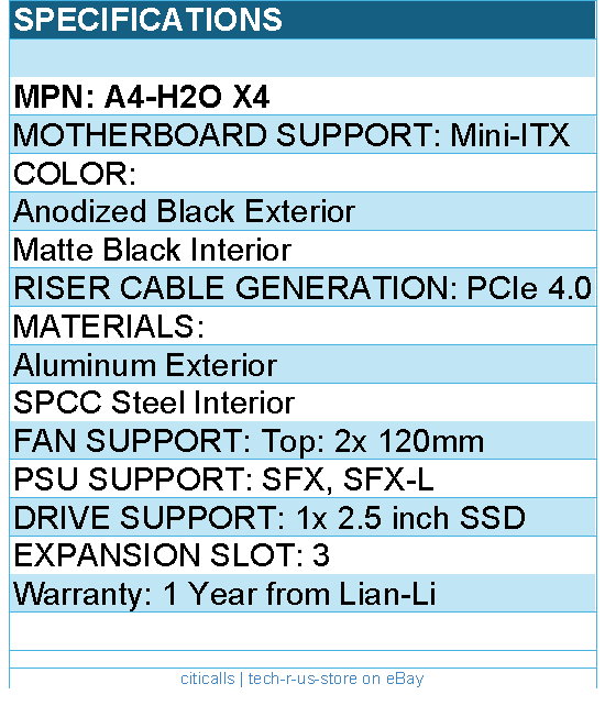 Lian-Li A4-H2O X4 Computer Case Mini-ITX 240 AIO cooling Anodized Black Exterior